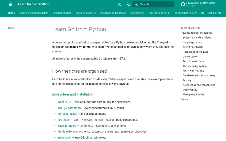 Learn Go from Python: the contents