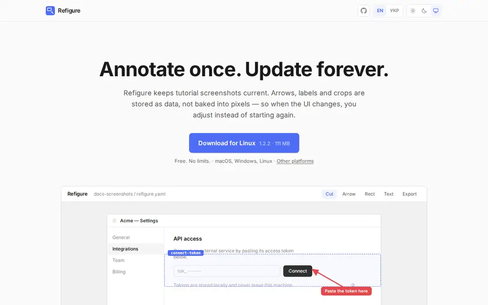 Refigure: a screenshot annotated with a box, an arrow and a label
